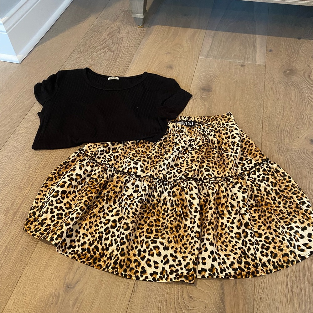 Audrey 3+1 cheetah skirt and free people black t
